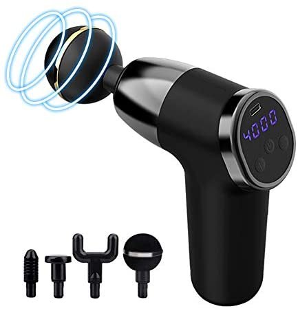 Mini Massage Gun Deep Tissue Massager – 20 Speed Setting Portable Percussion Muscle Massager Gun for Pain Relief – Mini and Quiet Muscle Massage Gun with 4 Replaceable Heads (Black)