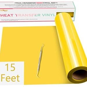 Yellow HTV Vinyl Rolls Heat Transfer Vinyl – 12″ x 15ft Yellow HTV Vinyl for Shirts, Yellow Iron on Vinyl for Cricut & Cameo – Easy to Cut & Weed for Heat Vinyl Design (Yellow)