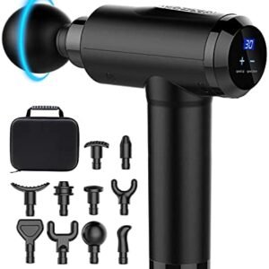 Massage Gun Deep Tissue Percussion Muscle Massager for Athletes,Handheld Body Back Muscle Massager with 10 Massage Heads and LCD Touch Screen