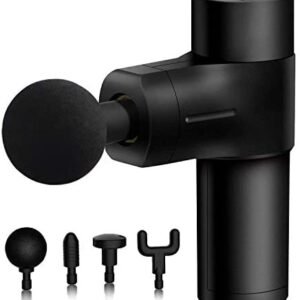 Mini Massage Gun Deep Tissue Massager – Mini Portable Percussion Muscle Massager Gun for Pain Relief, Super Quiet Handheld Electric Massager Body Massage Gun with 4 Speeds & 4 Massage Heads, Black