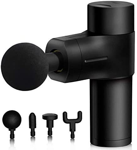Mini Massage Gun Deep Tissue Massager – Mini Portable Percussion Muscle Massager Gun for Pain Relief, Super Quiet Handheld Electric Massager Body Massage Gun with 4 Speeds & 4 Massage Heads, Black