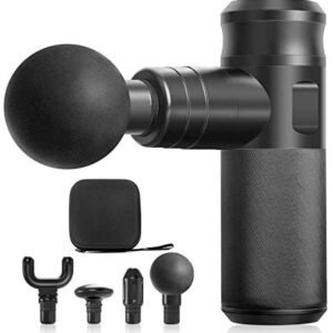 Muscle Massage Gun, Handheld Aluminum Deep Tissue Massager with 4 Head Attachments 4 Speed Cordless Percussion Massager for Athletes Lightweight Body Massager with Portable Case for Gym Workout Home