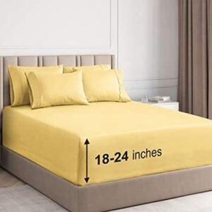 Extra Deep Pocket Sheets – 6 Piece Sheet Set – Queen Sheets Deep Pocket- Extra Deep Pocket Queen Sheets – Deep Fitted Sheet Set – Extra Deep Pocket Queen Size Sheets – Easily Fits Extra Deep Mattress