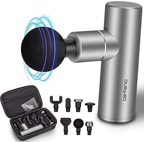 Portable Mini Massage Gun Deep Tissue for Men Women Athletes, Percussion Muscle Massage Gun Back Massager for Pain Relief Rechargeable, 7 Heads Replaceable, Silver