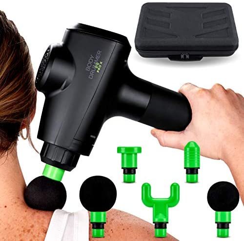 Percussion Massage Gun for Deep Muscle Relaxation by Body Drummer Pro-X – Whisper Quiet – Deep Tissue Pain Relief with 6 Massage Heads 20 Speed High-Vibration Rechargeable Battery