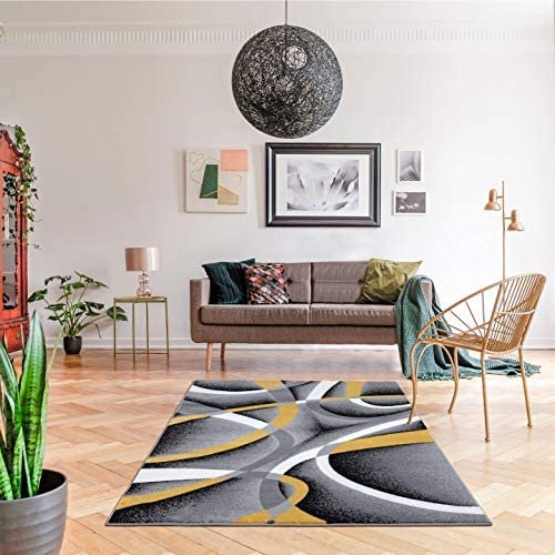 Luxe Weavers Rug – 2305 Modern Area Rugs for Living Room Abstract Polypropylene Persian Rug, Medium Pile, Super Soft & Perfect for a Hardwood Farmhouse, Stain Resistant – Yellow / 8’x10′
