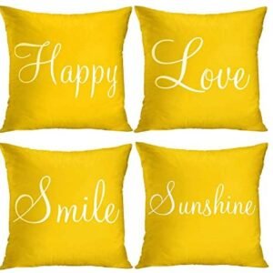 Britimes Yellow Set of 4 Throw Pillow Covers Home Decor Pillow Cases Decorative 18X18 Inches Outdoor Cushion Couch Sofa Cojines Pillowcases Sunshine Happy Love Smile