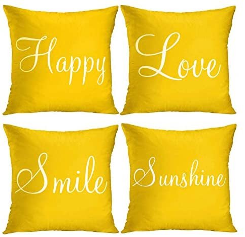 Britimes Yellow Set of 4 Throw Pillow Covers Home Decor Pillow Cases Decorative 18X18 Inches Outdoor Cushion Couch Sofa Cojines Pillowcases Sunshine Happy Love Smile