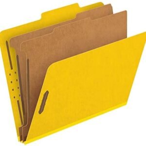 Pendaflex Classification Folders, 2 Dividers, 2″ Fasteners, Letter Size, Yellow, 10/Box (24134P)