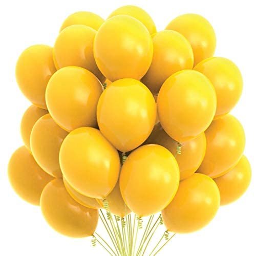 Prextex 75 Yellow Party Balloons 12 Inch Yellow Balloons with Matching Color Ribbon for Yellow Theme Party Decoration, Weddings, Baby Shower, Birthday Parties Supplies or Arch Décor – Helium Quality