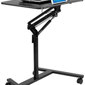 Mount-It! Mobile Standing Laptop Desk, Height Adjustable Rolling Sit Stand Workstation with Casters, 27.5 Wide with Gas Spring Lift Mechanism, Black