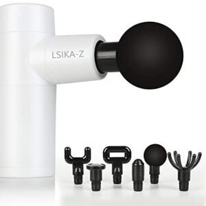 Original Pocket Massage Gun with 6 Heads, LSIKA-Z Mini Portable Massage Gun Electric Deep Tissue Percussion Muscle Massager, Best Gift (White-Mini)