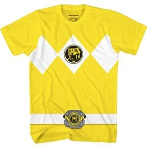Mighty Morphin Power Rangers Red Blue Yellow Pink Green Black White Blue Costume T-Shirt