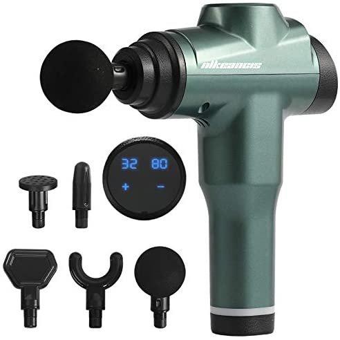 Massage Gun, Muscle Massage Guns, Deep Tissue Percussion Massagers, Back Muscle Soreness & Recovery Massager with 5 Heads & 32 Speeds for Home, Office, Gym (Green)