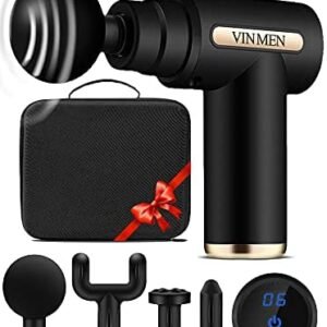 Massage Gun【Newest 2021】Mini Portable Body Muscle Massager Professional Deep Tissue Massage Gun for Pain Relief with 4 Attachment 6 Speeds.Small Size,Great Motivation.LCD touch screen upgraded version