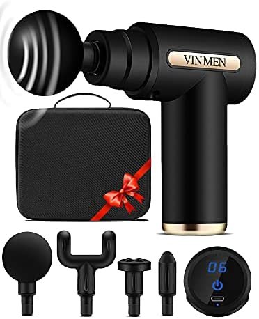 Massage Gun【Newest 2021】Mini Portable Body Muscle Massager Professional Deep Tissue Massage Gun for Pain Relief with 4 Attachment 6 Speeds.Small Size,Great Motivation.LCD touch screen upgraded version