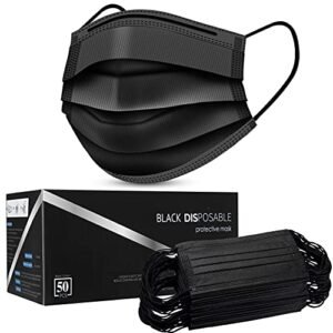 Black Disposable Face Masks, Pack of 50 Disposable Face Masks