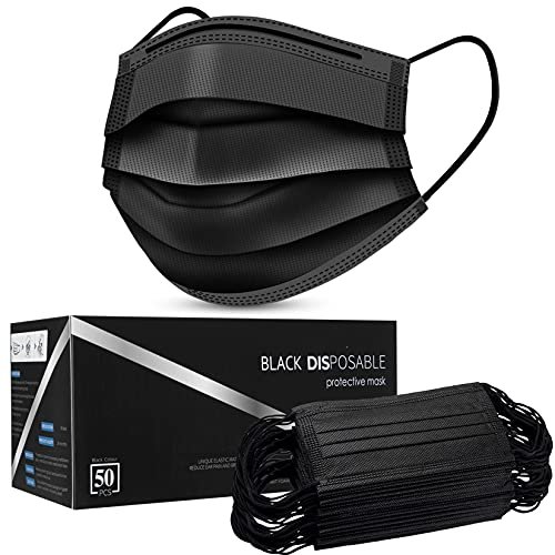 Black Disposable Face Masks, Pack of 50 Disposable Face Masks