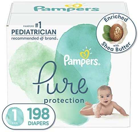 Diapers Size 1, 198 Count – Pampers Pure Protection Disposable Baby Diapers, Hypoallergenic and Unscented Protection, ONE Month Supply (Packaging & Prints May Vary)